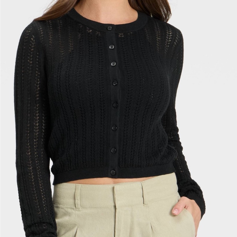 a new day Black Women's Pointelle Cardigan Sweater